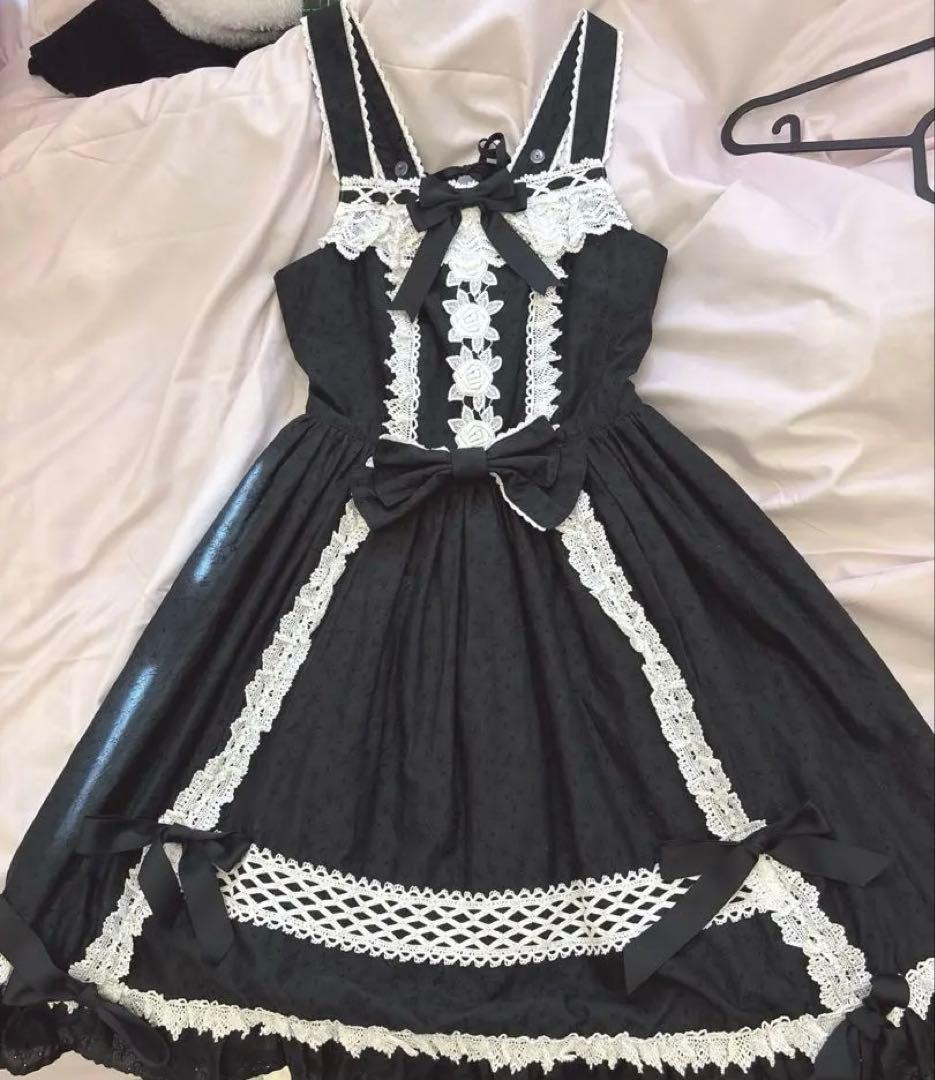 はわせ Floralジャンパースカート＆ミニリボンクリップセット 黒 BABY