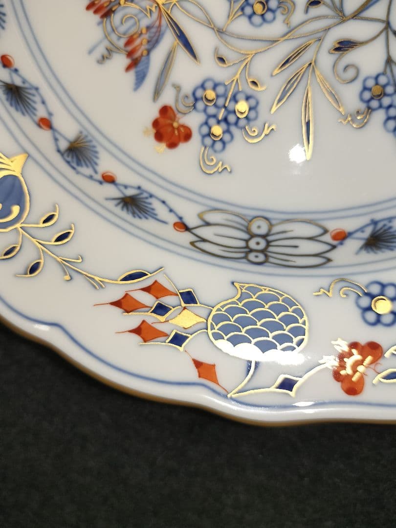 新品《20cm》最高峰一級品 Meissenマイセン 朱金オニオン プレート皿②