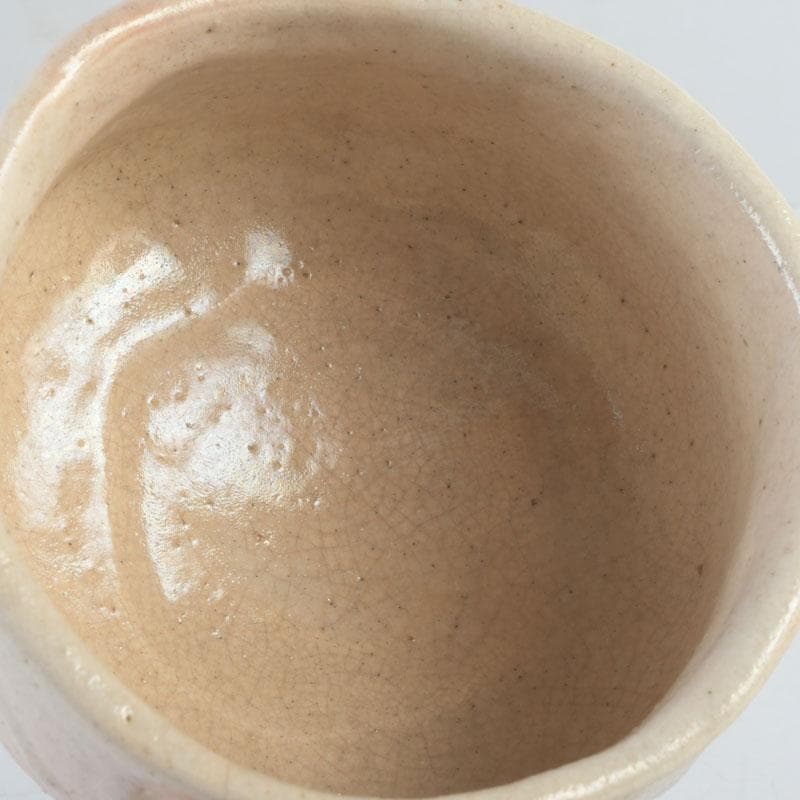 茶道具　大樋焼　九代　大樋長左衛門作　八橋之絵　志野茶碗　共箱　V　9903