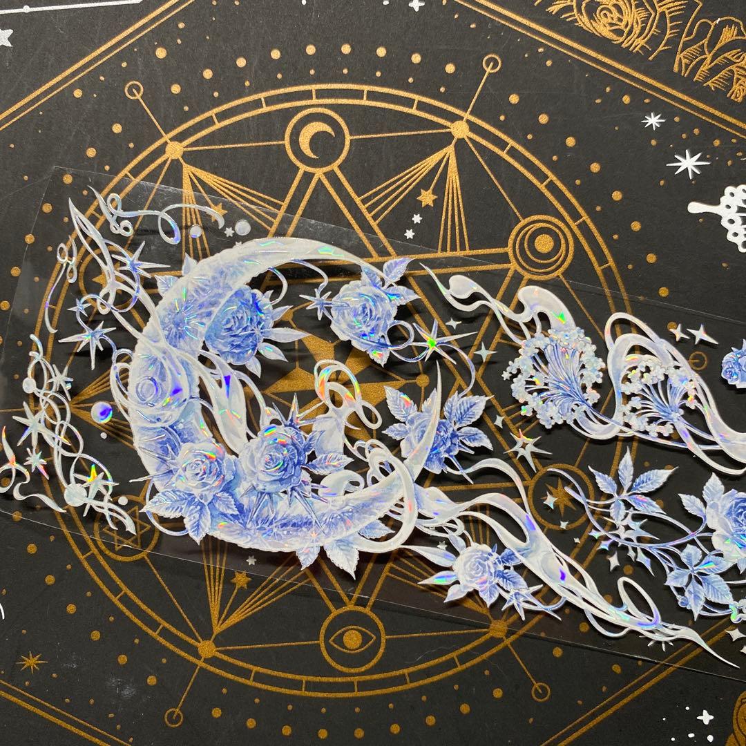 【9241】海外　マステ　中古巻　貝殻光マスキングテープ　月　お花　青い装飾系