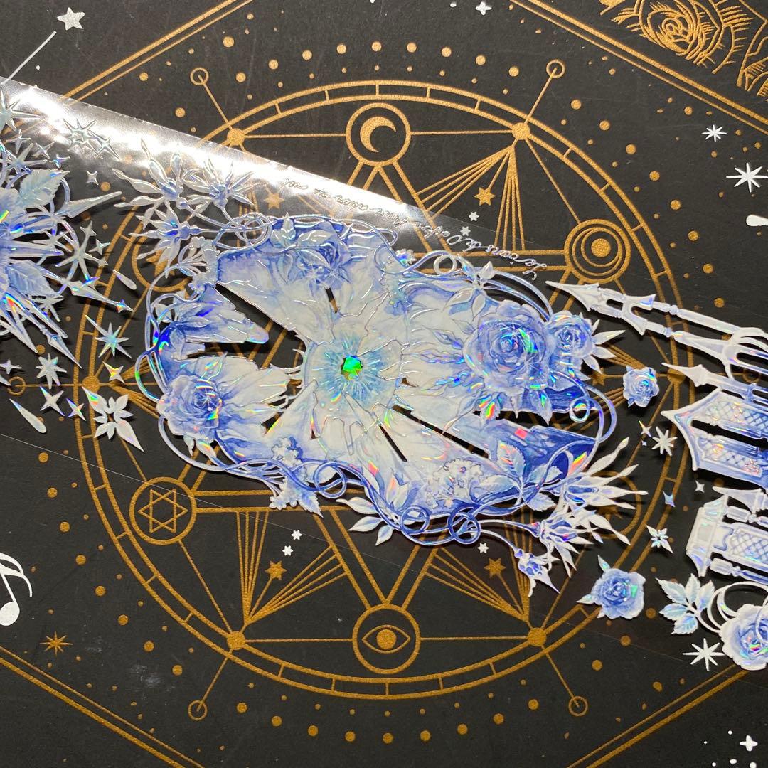 【9241】海外　マステ　中古巻　貝殻光マスキングテープ　月　お花　青い装飾系