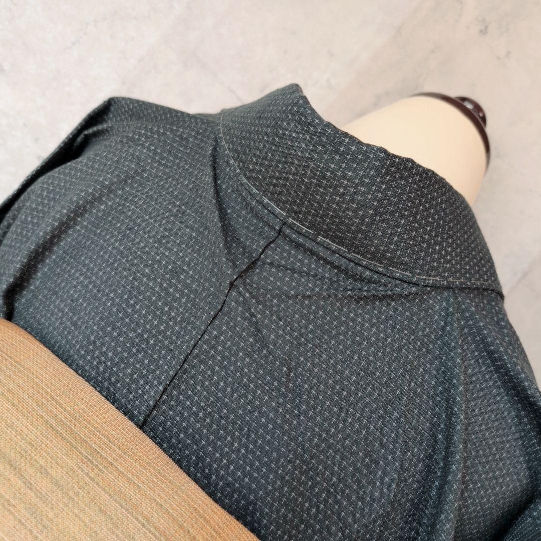 単衣　紬　着物　小紋　フルセット　正絹　深緑　F5