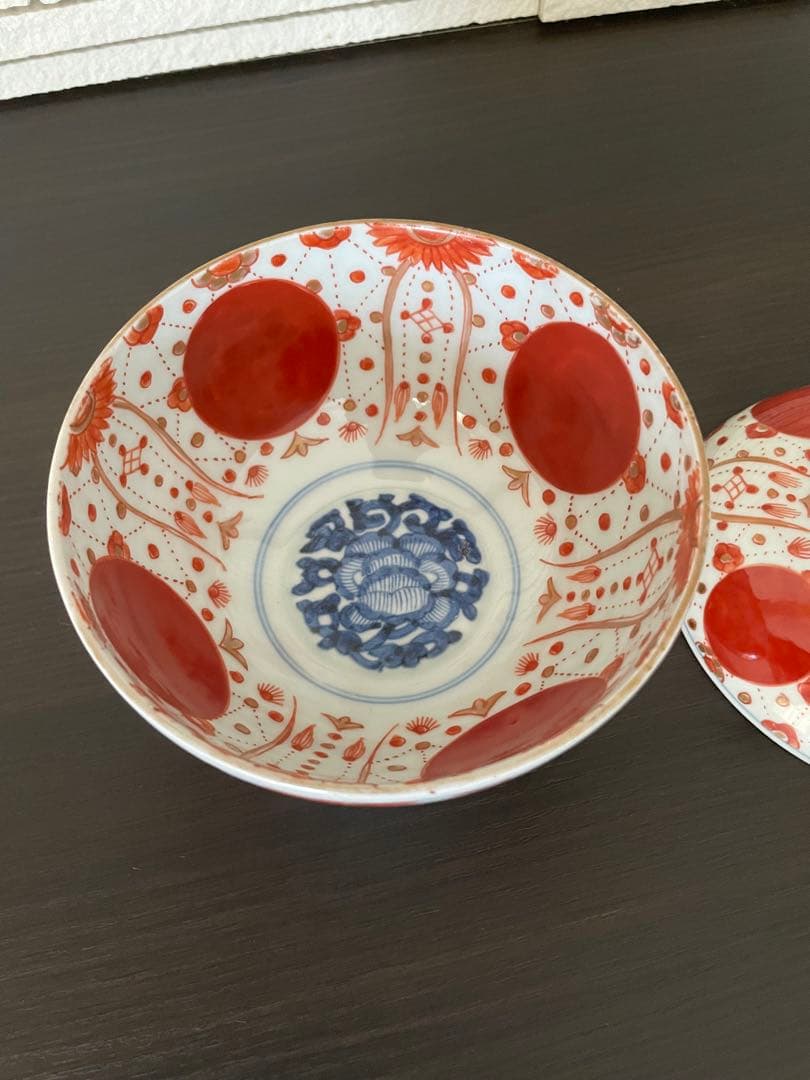 Kitty 古伊万里 赤玉瓔珞紋 蓋茶碗 一客