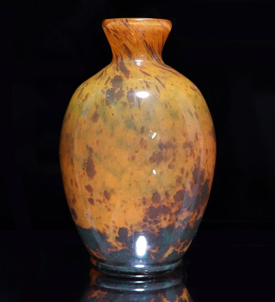 ドーム・ナンシー 翡翠文花瓶 ジェード オレンジ アンティーク 花器 ヒスイ