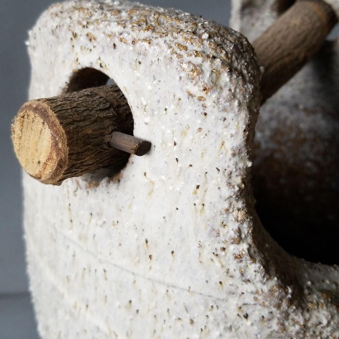 信楽焼 傘立て 白砂緑釉流し手桶 高さ４３cm