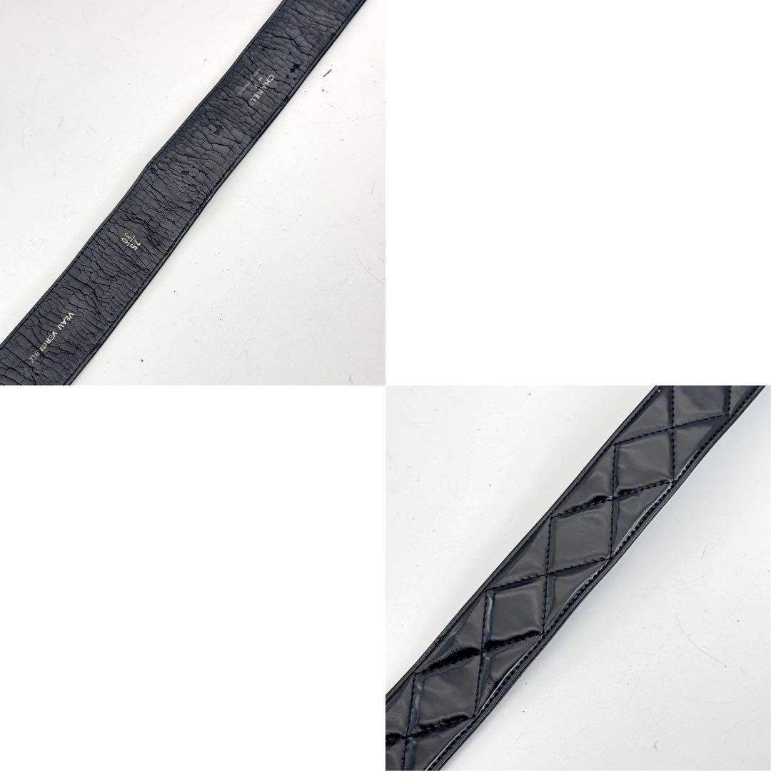 CHANEL ブラック　ココマーク　ベルト　マトラッセ　　パテントレザー　保存箱