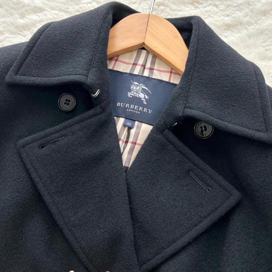 【美品✨】BURBERRYLONDON Pコート　アンゴラ ノバチェック 黒38