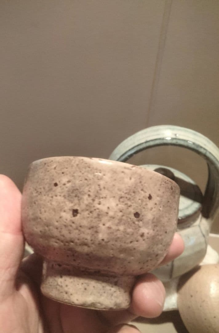 絶品　小代焼中平窯　藁灰釉後手急須(面取)　追加サービスで高級湯呑み　ぐい呑み