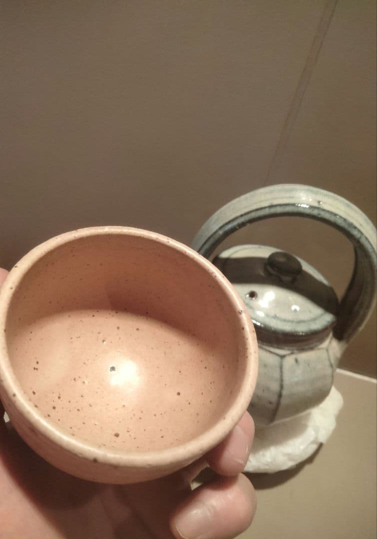 絶品　小代焼中平窯　藁灰釉後手急須(面取)　追加サービスで高級湯呑み　ぐい呑み