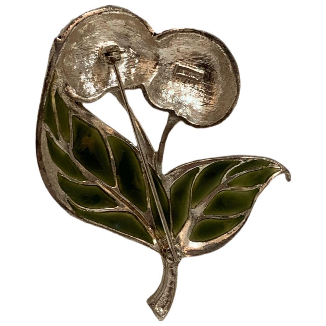 MONET VINTAGE チェリー リーフモチーフ ストーン装飾 ピンブローチ