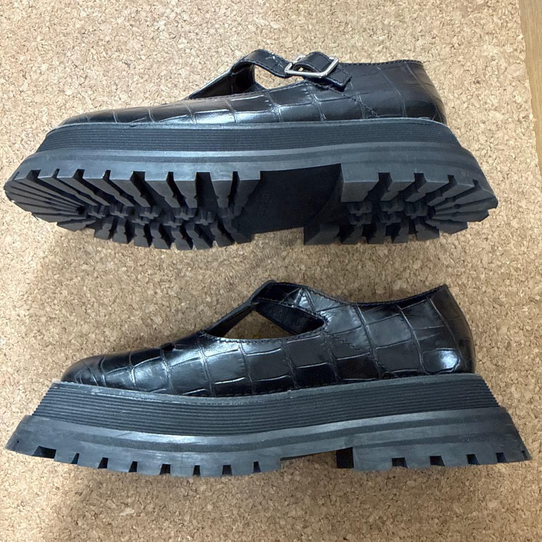 BURBERRY ブラッククロコ T-Bar ローファー メリージェーン36