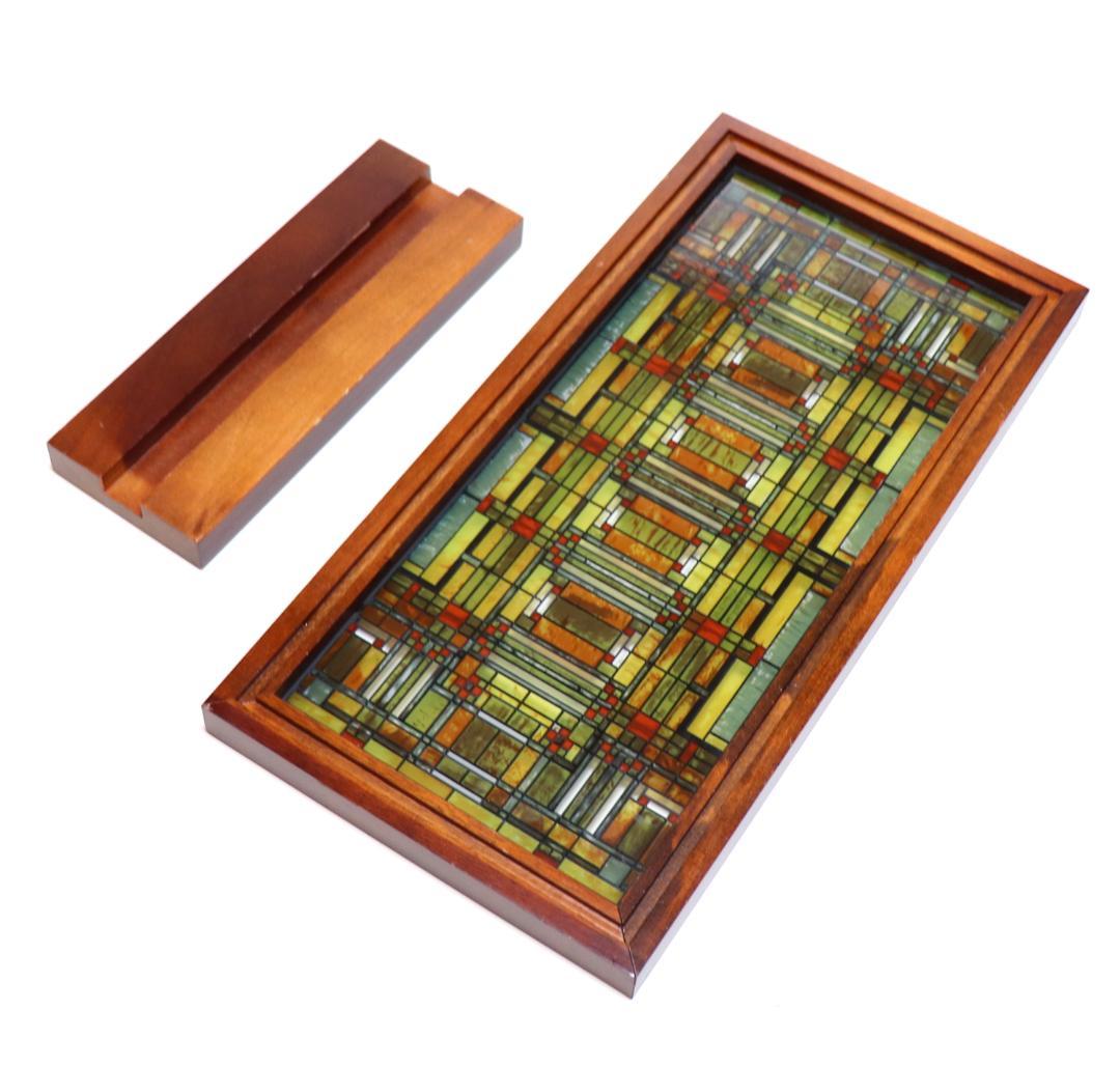フランク・ロイド・ライトオークパークの天窓ヴィンテージステンドグラス木製フレーム