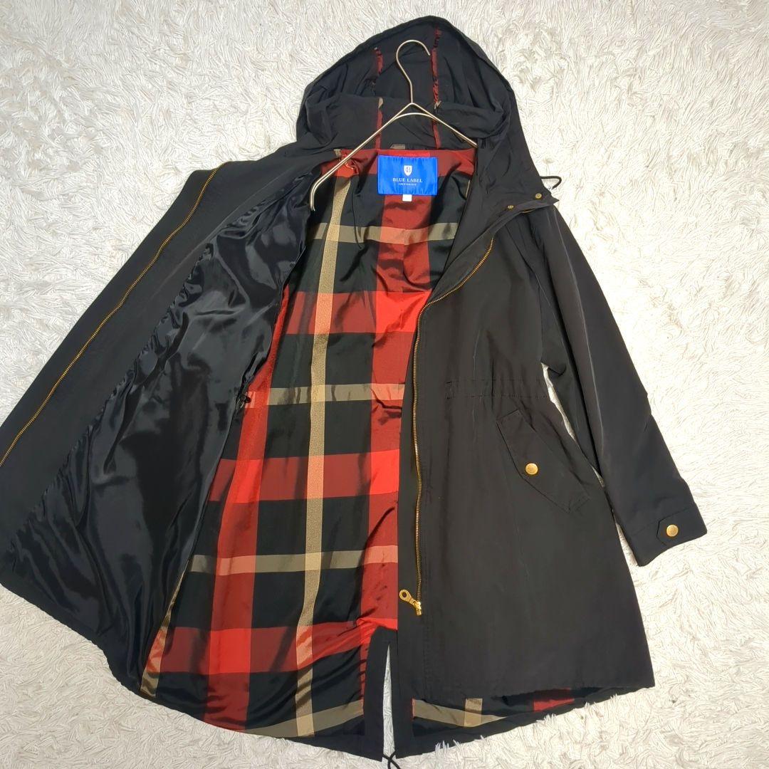 【美品】ブルーレーベルクレストブリッジ☆黒　金釦　フードコート　ハウスチェック