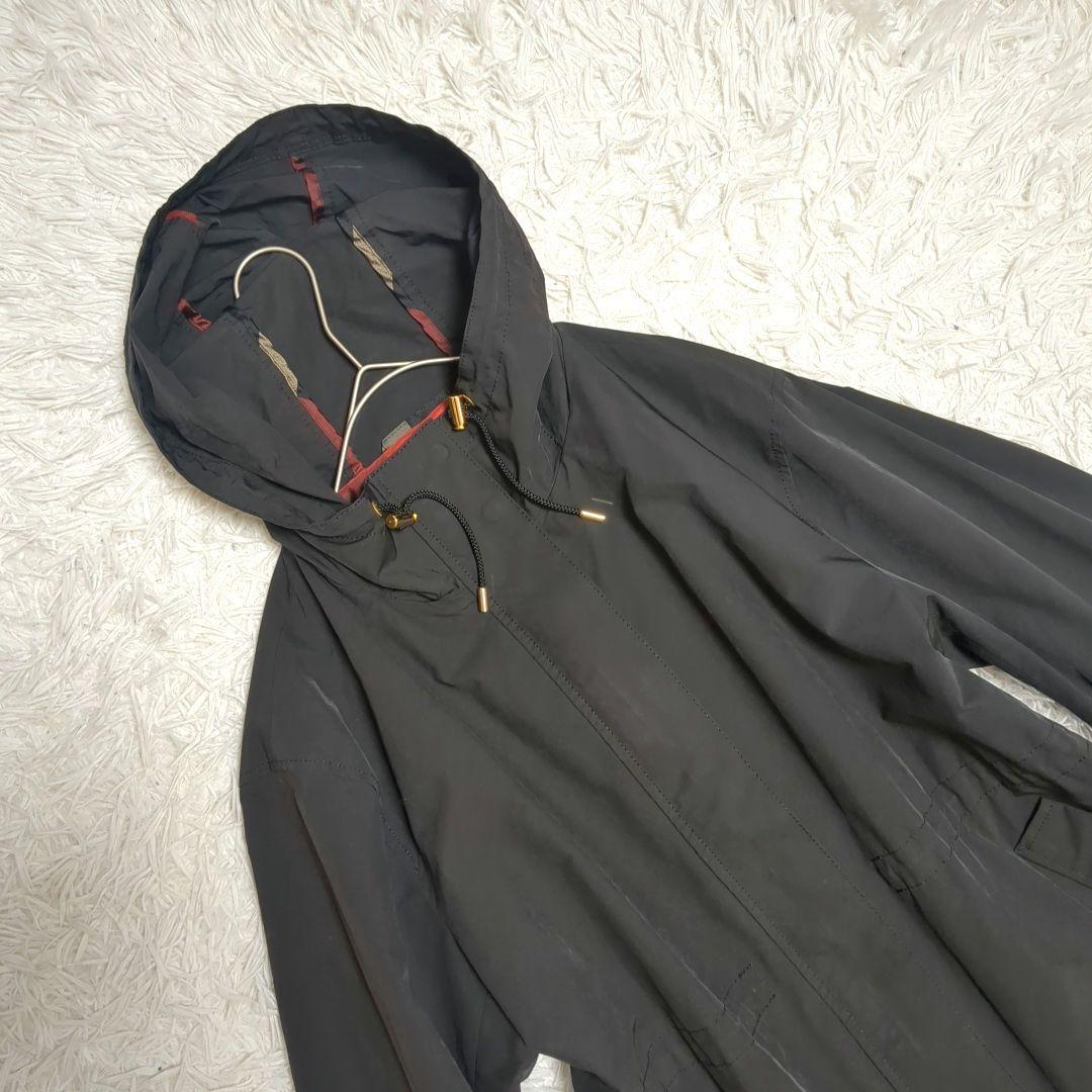 【美品】ブルーレーベルクレストブリッジ☆黒　金釦　フードコート　ハウスチェック