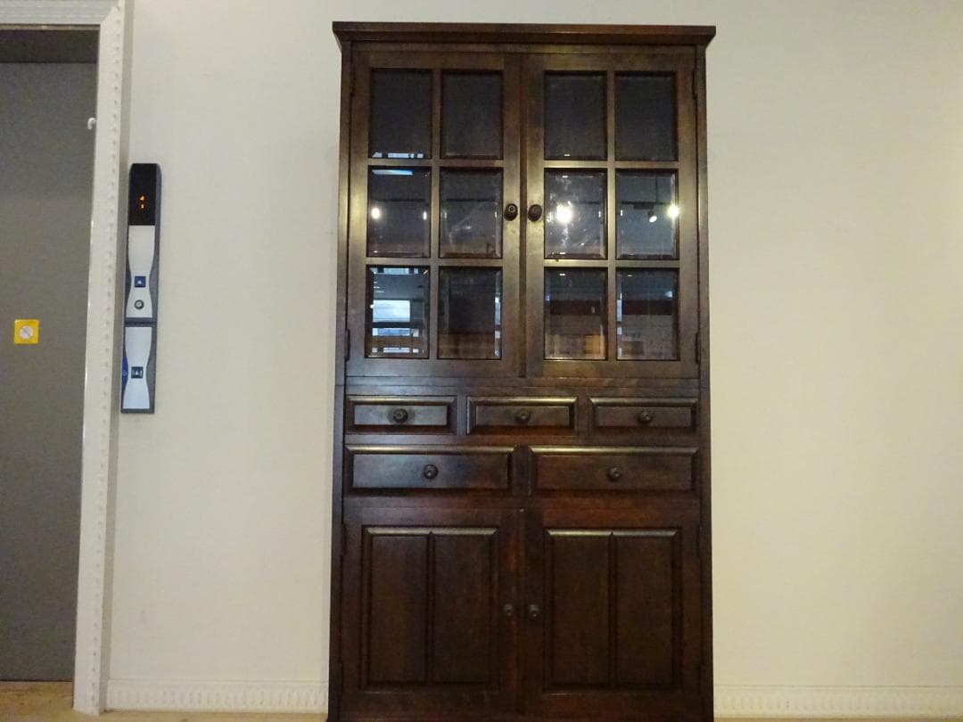 北海道民芸家具　HM160K　食器棚　カップボード　飾り棚　樺材　無垢