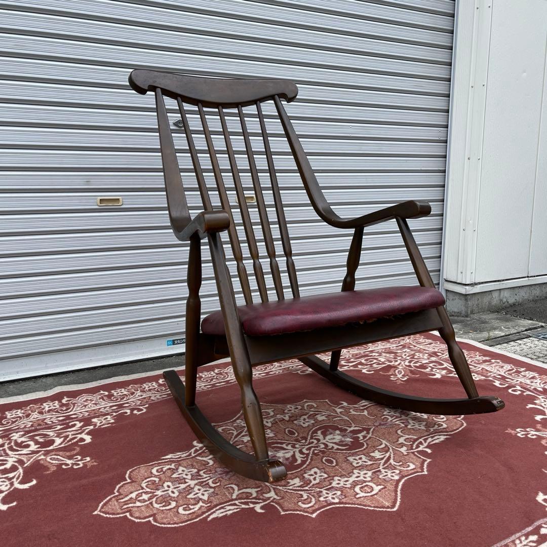 古家具ビンテージ品◾️鳥取家具 木製フレーム ロッキングチェア ミッドセンチュリー