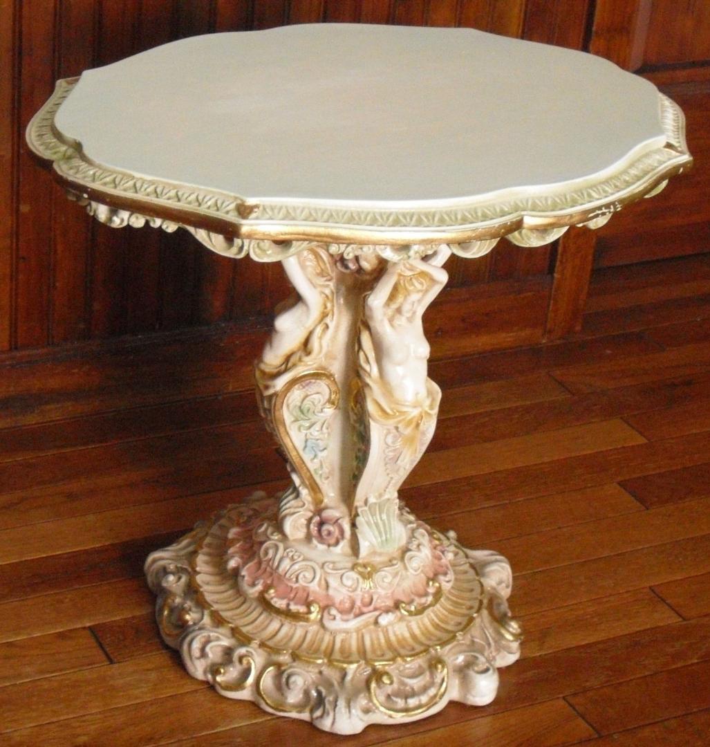 イタリア製 優雅なロココ様式サイドテーブル☆女神金彩クラック塗装オブジェ置物