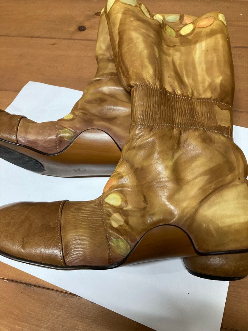 Pioneroピオネロ 手描きロングブーツ ブラウン　25cm 一点もの