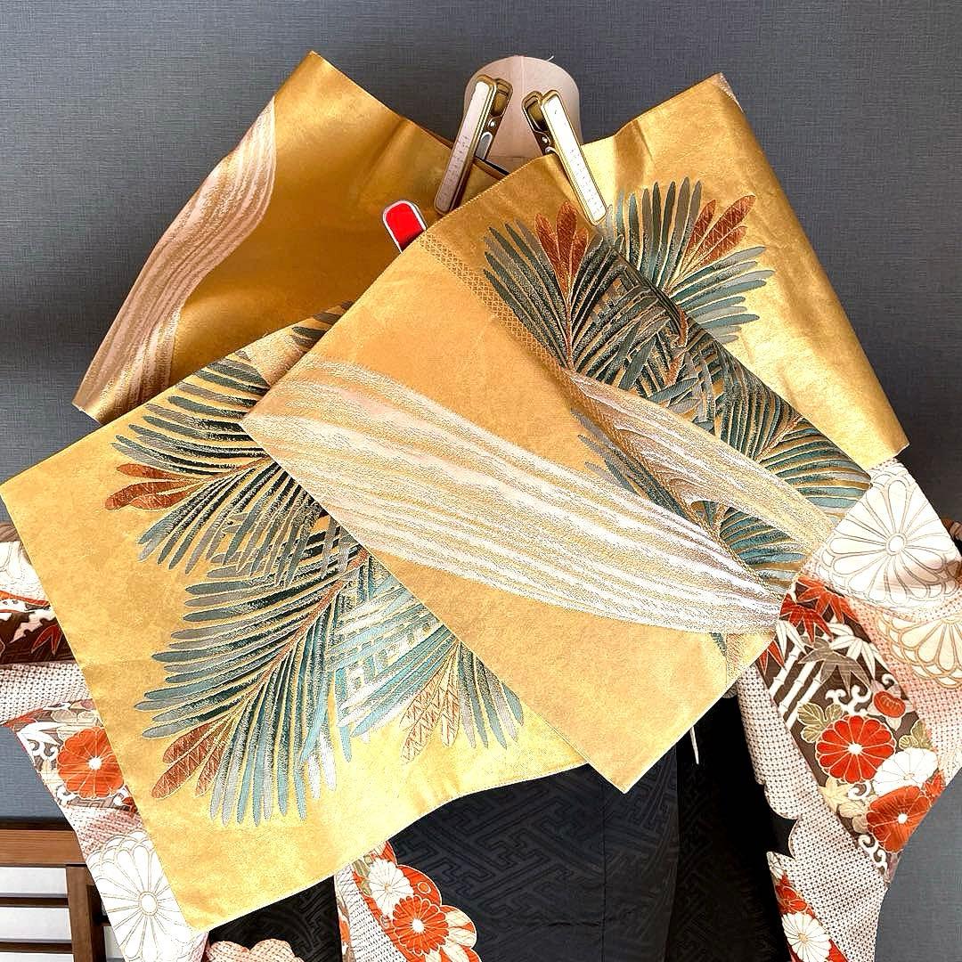 振袖フルセット　高身長　紋意匠　手描き友禅　成人式振袖　振袖　裄丈68 黒