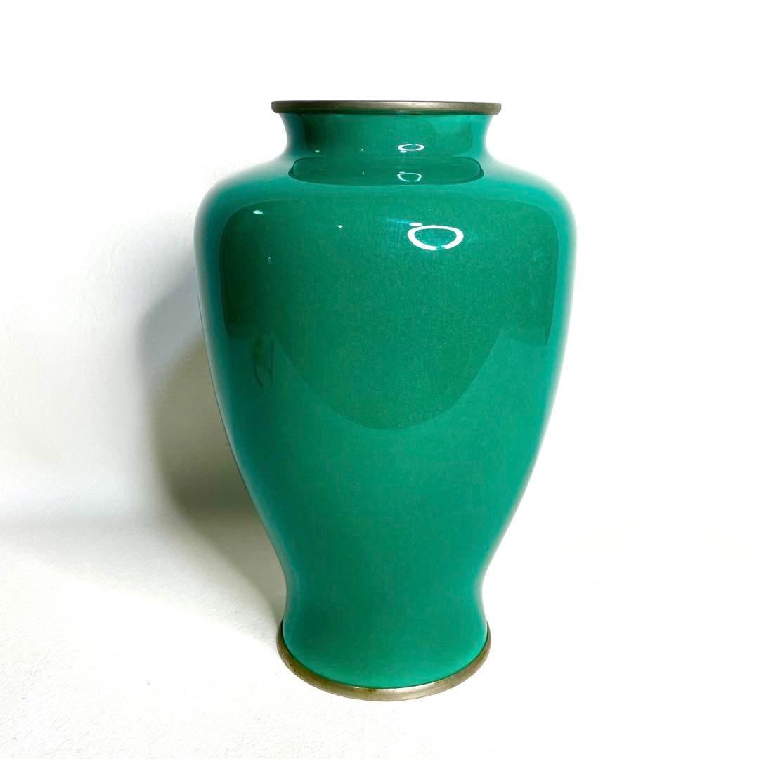 『美術七宝焼』　花瓶　緑牡丹　壺　陶磁器　花柄