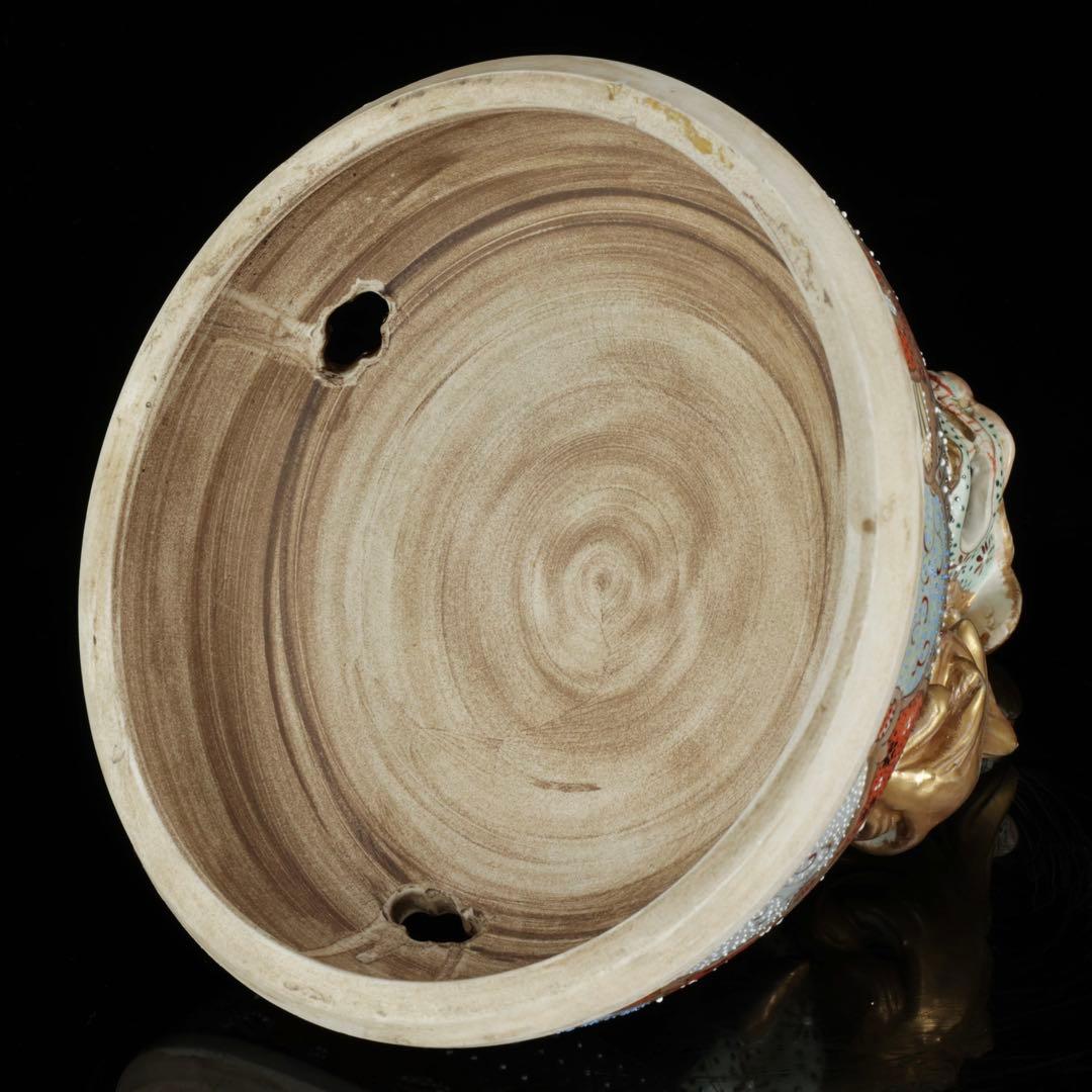 薩摩焼 金襴手金彩色絵 武者人物図 獅子摘三足大香炉 62㎝ 共箱 古美術 骨董