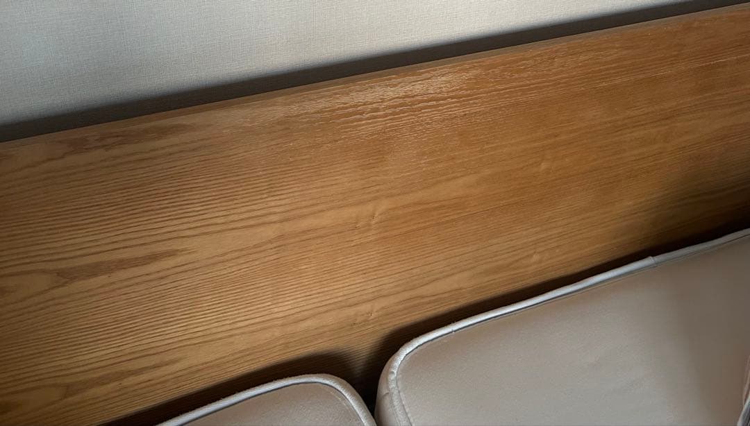 無印良品　ベッド　ダブル　（マットレス、シーツ、脚、ヘッドボード付き）オーク材