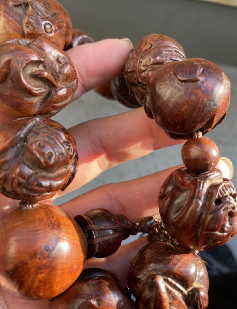 中国美術  十二支手彫 念珠  材質不明 贵重  唐物
