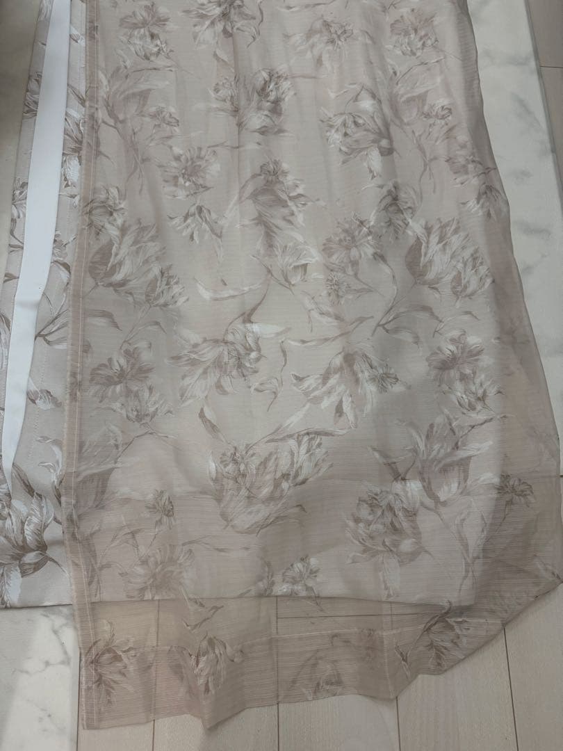 Francfranc フランフラン　花柄　リリア ダブルカーテン ベージュ