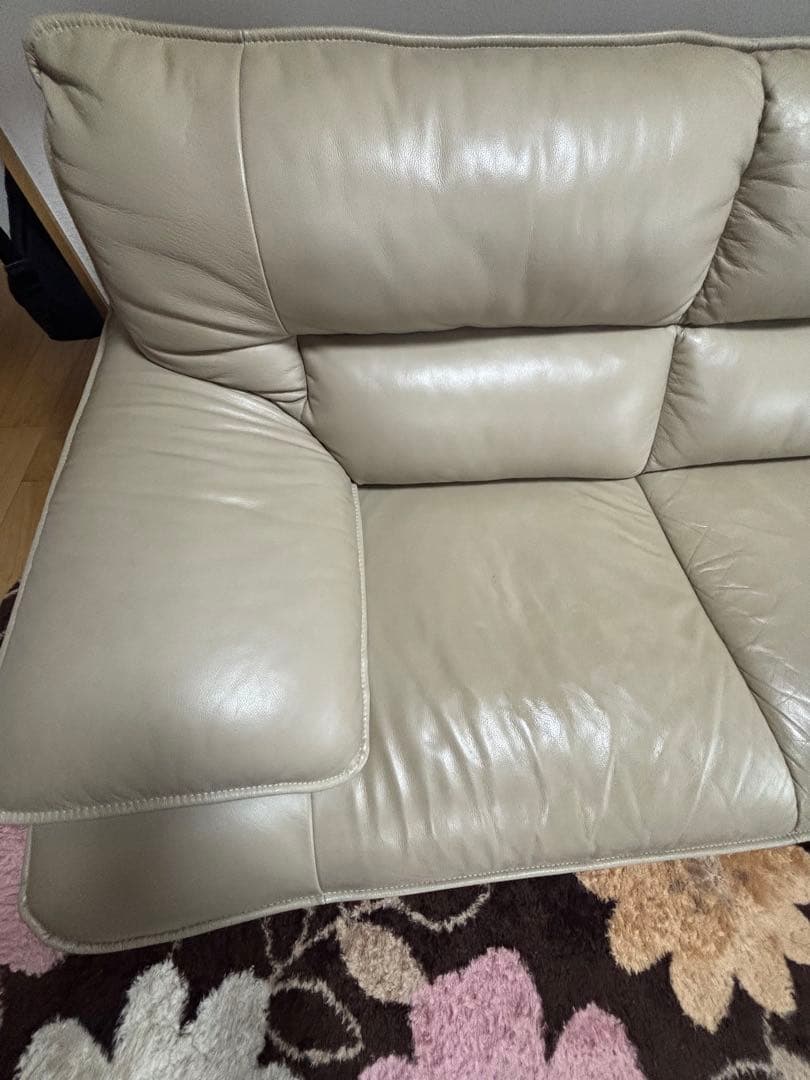 ニトリ 本革ソファ(ロゾ4) 左カウチ　※付属クッションあり