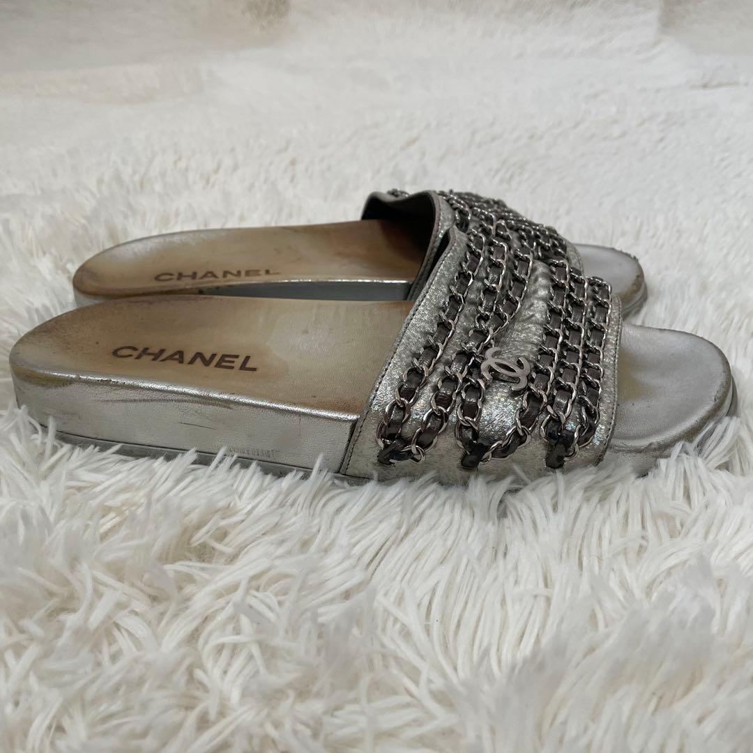 希少 シャネル ココマーク チェーン サンダル シルバー 39 レディース