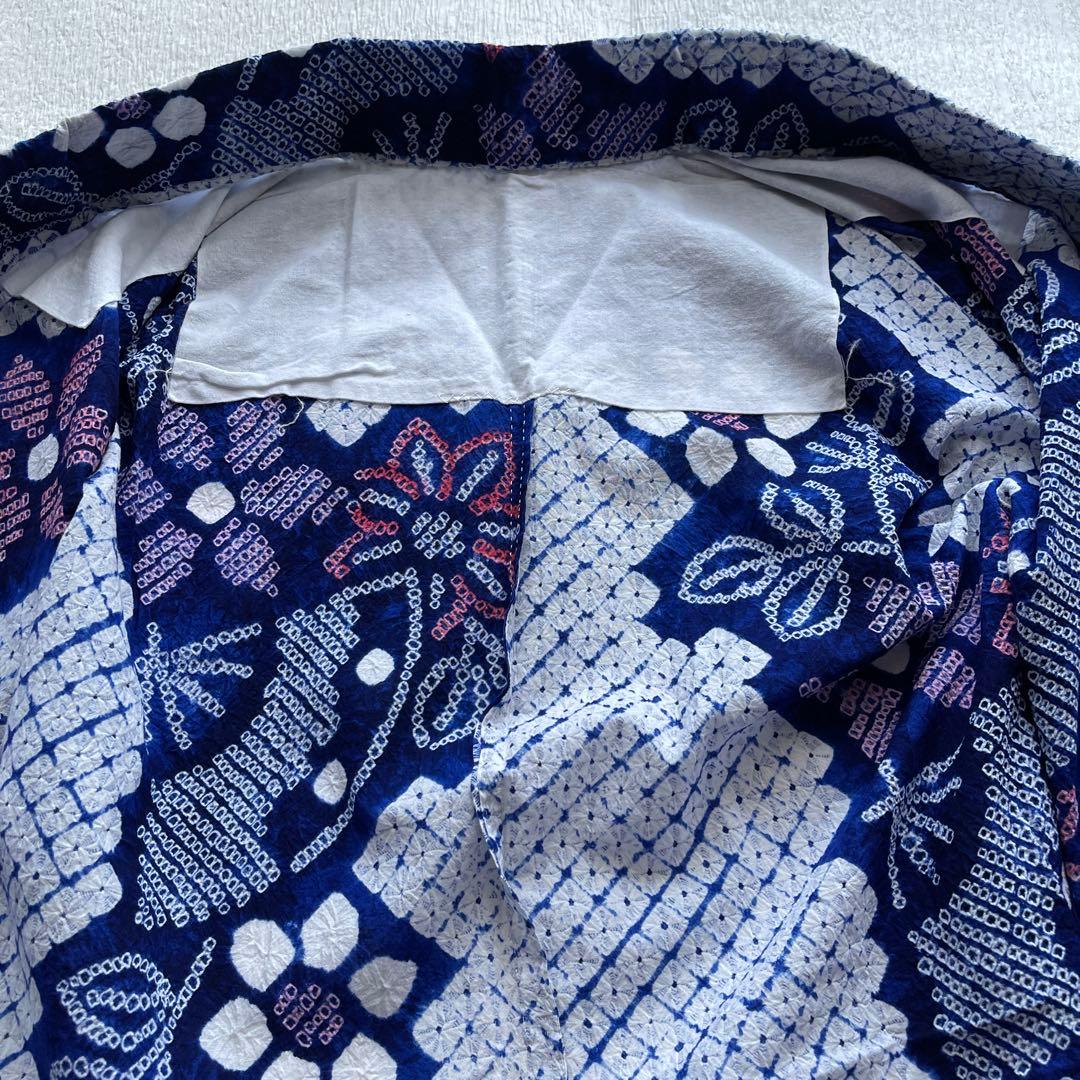 美品 絞り浴衣 有松鳴海 ブルー 手縫い 高級 トールサイズ
