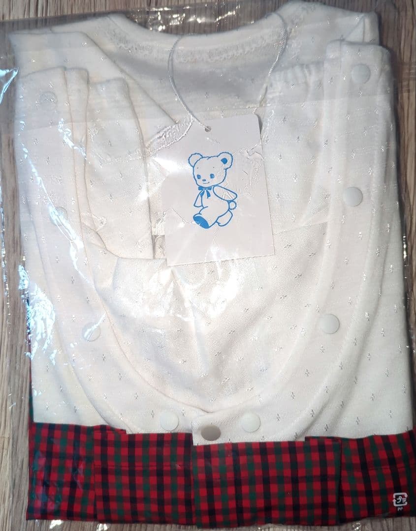 familiar 赤 チェック柄カバーオール 60cm ★ロンパース　春夏〜秋