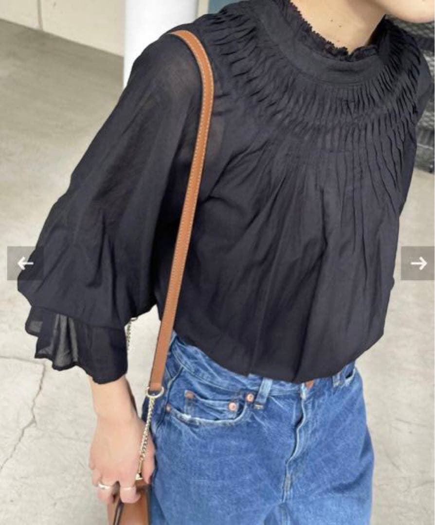 【タグ付】スピックアンドスパン　コットンボイルタックフリルブラウス