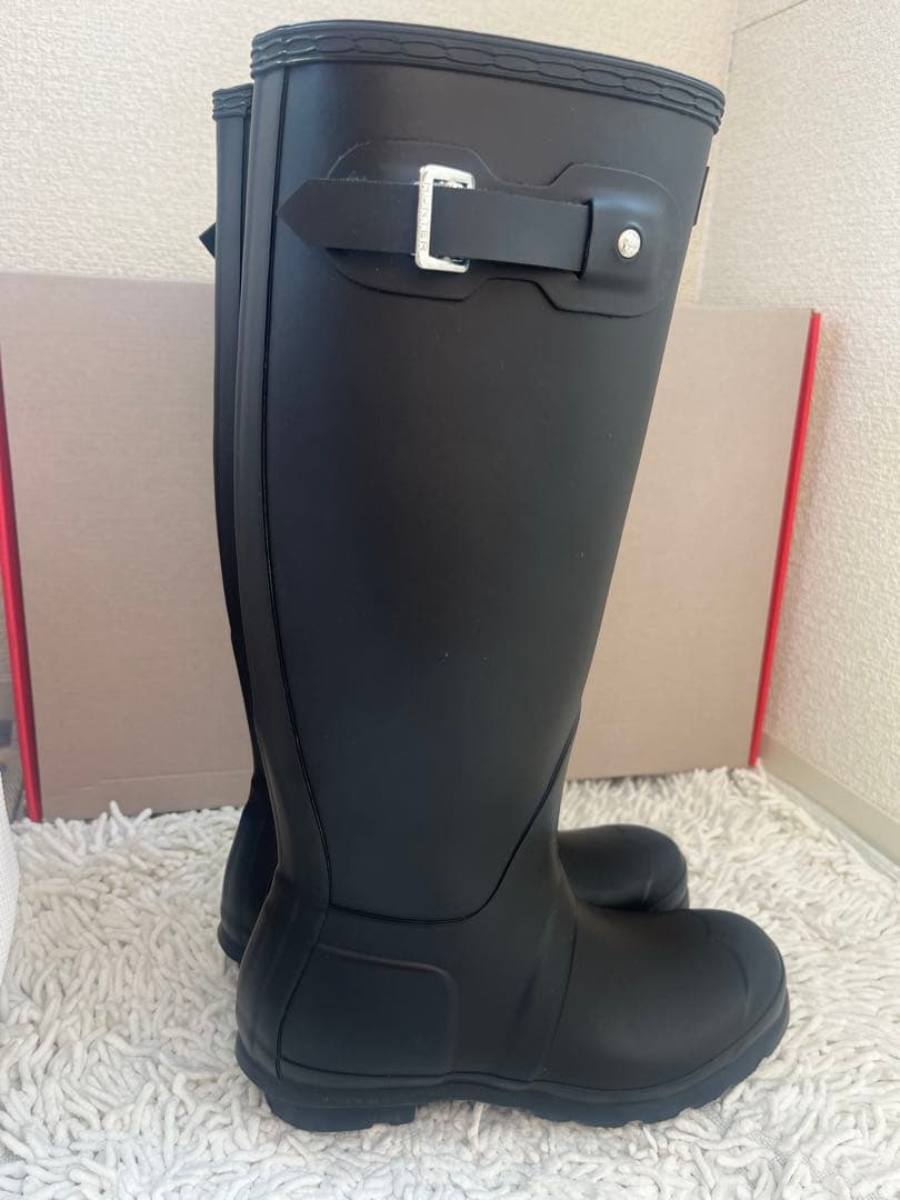 【もも】HUNTER レインブーツ 黒 24cm 1回使用 美品 箱あり