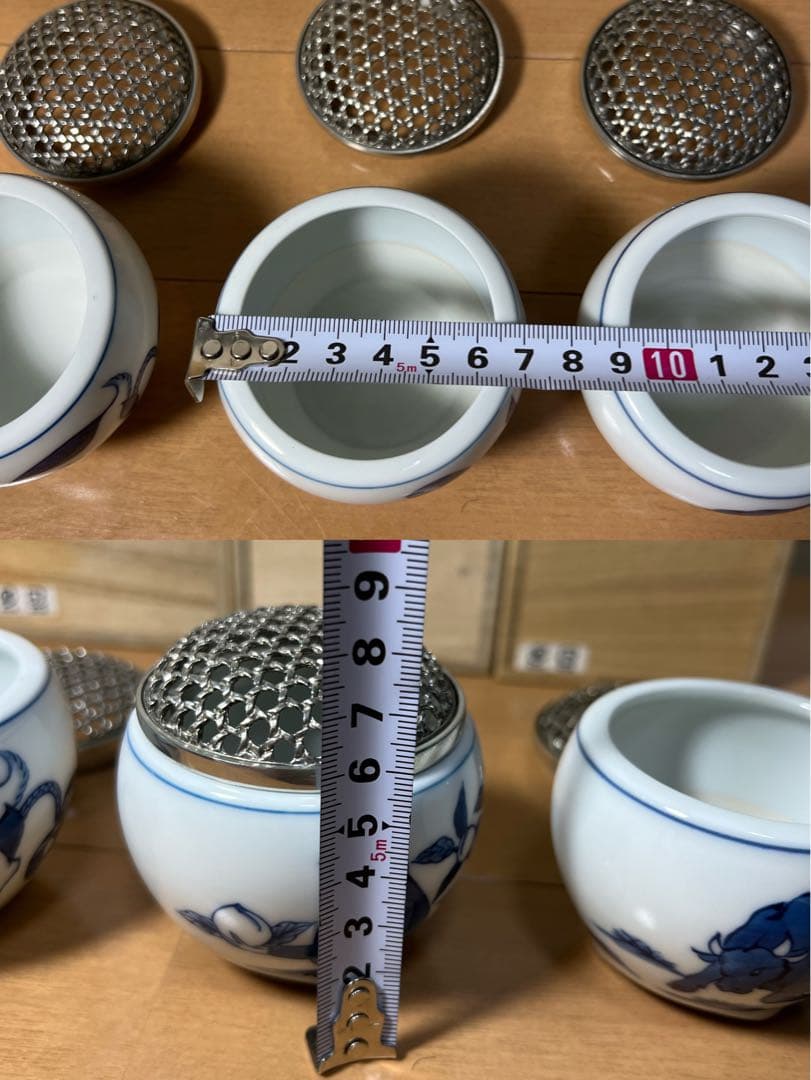 408 源右衛門　染付十二支　香炉　酉　戌　申　丑　4客　未使用