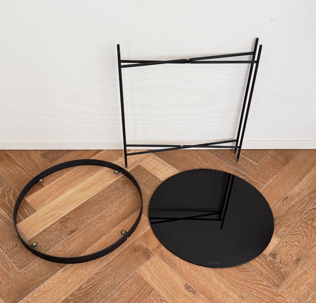 Zuiver★ガラストップ サイドテーブル/コーヒーテーブル アイアン 折り畳み