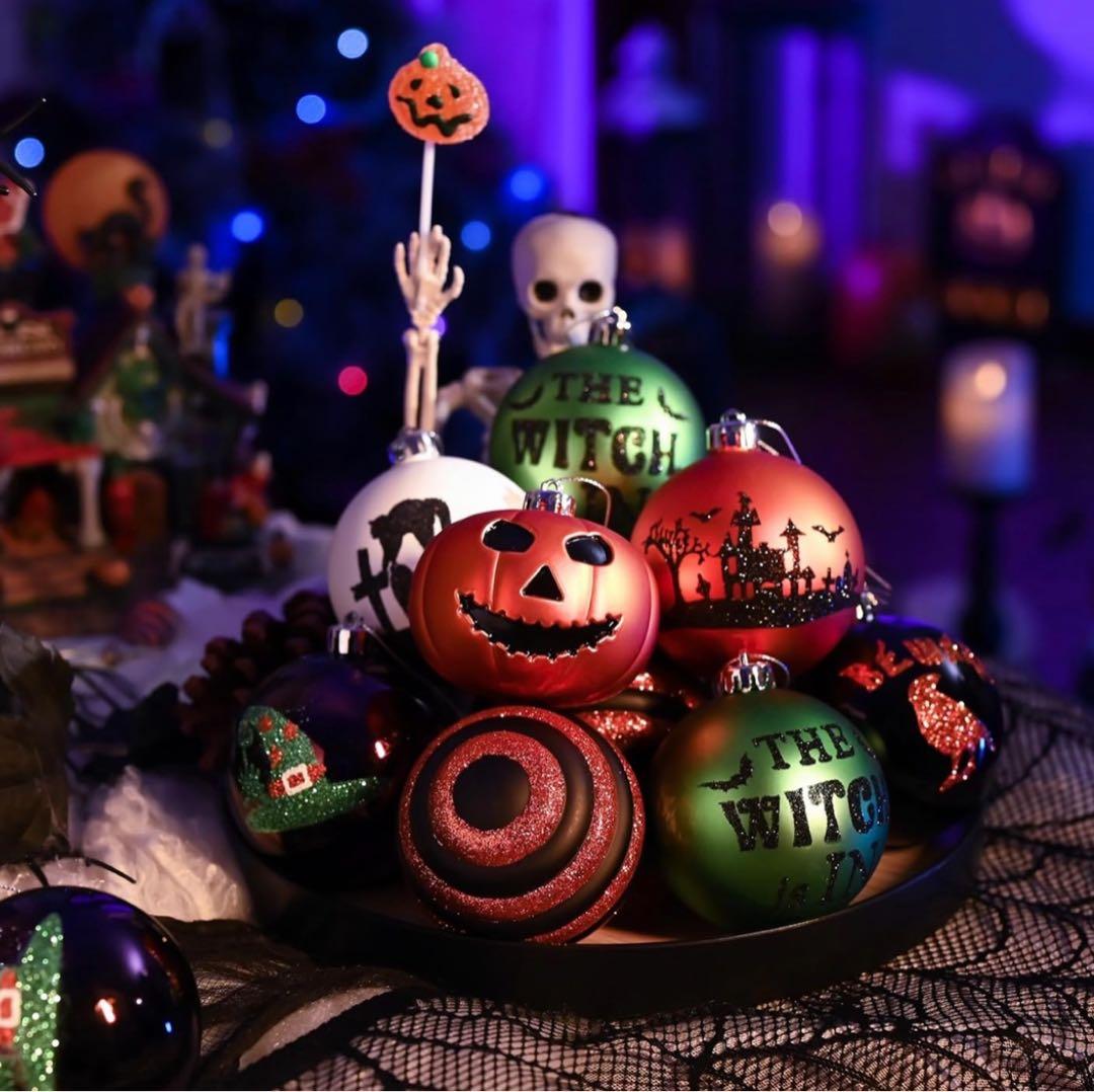 ハロウィン飾り　4点セット　8センチの大きなオーナメントボール