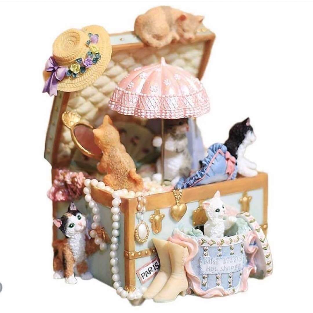 オルゴール 天空の城 樹脂製 猫 インテリア 回転するオルゴール