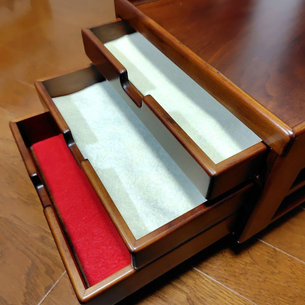 豊岡クラフト A4ドロワーズ3 (美品/レッド加工) 素敵な書類収納、机上整理棚