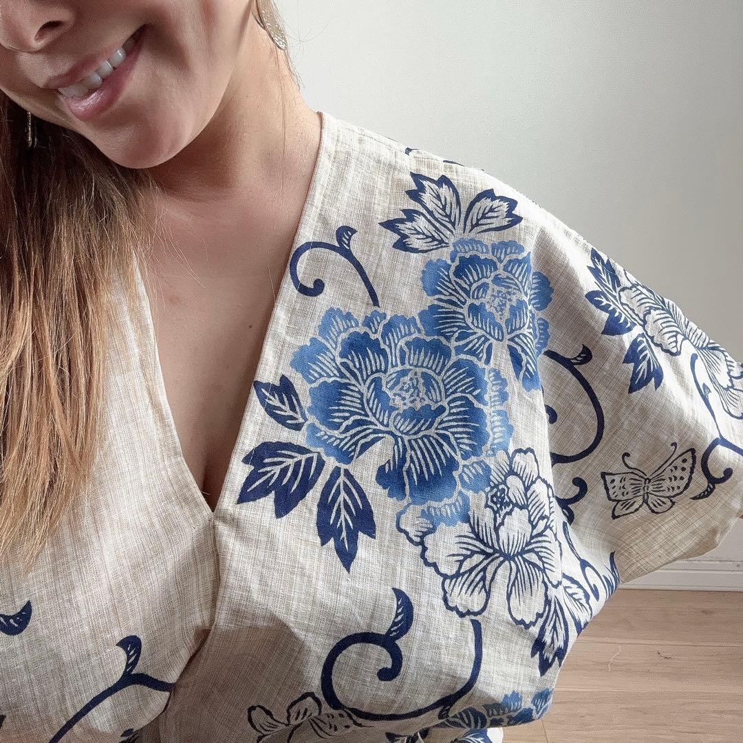 浴衣　リメイク　本染　浴衣　オリジナル　ワン　 ロング 源氏物語　刷毛目紬　綿紬