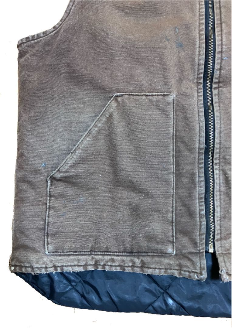 カーハート　ダックベスト　usa製　フェード　ボロ　ダークブラウン　中綿