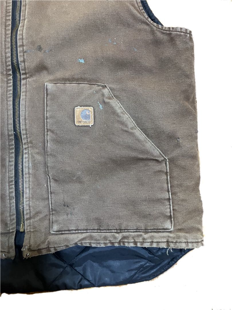カーハート　ダックベスト　usa製　フェード　ボロ　ダークブラウン　中綿