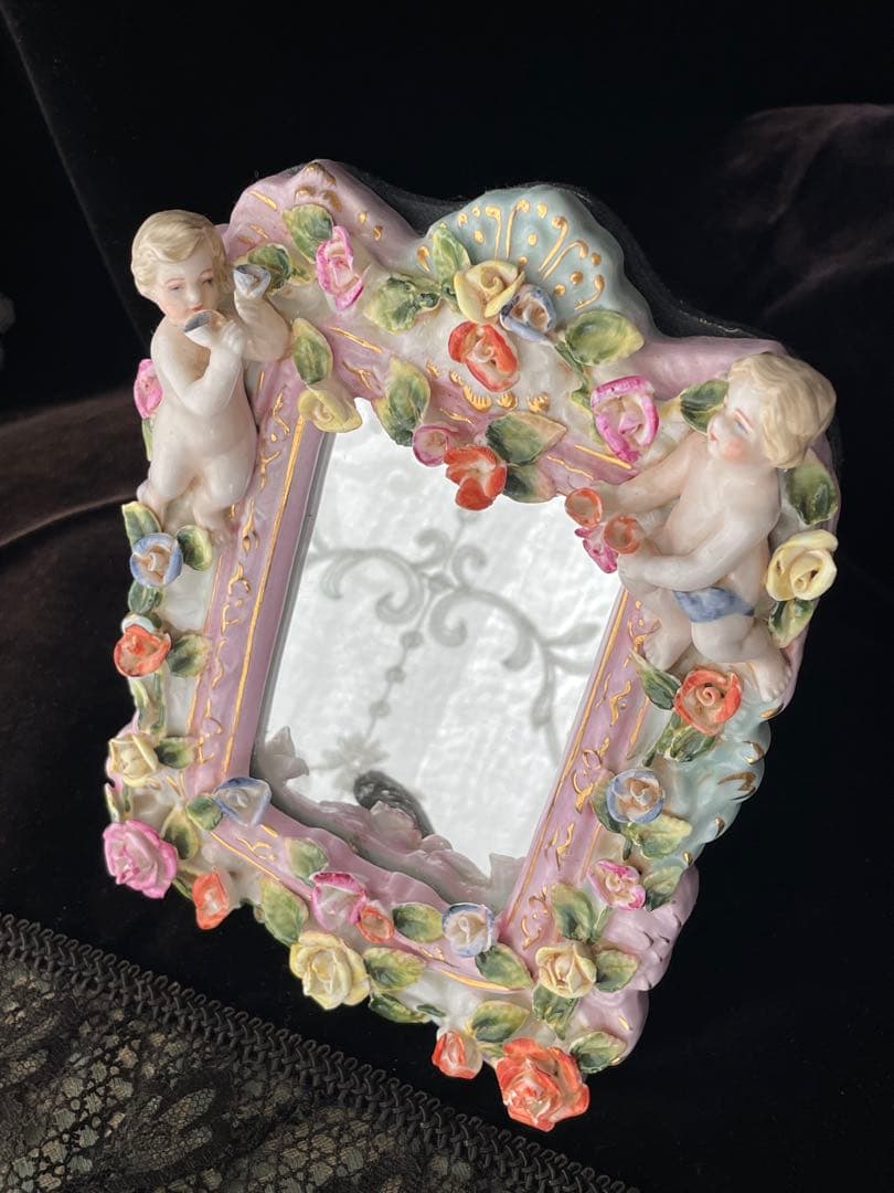 マイセン陶花と天使のミラー