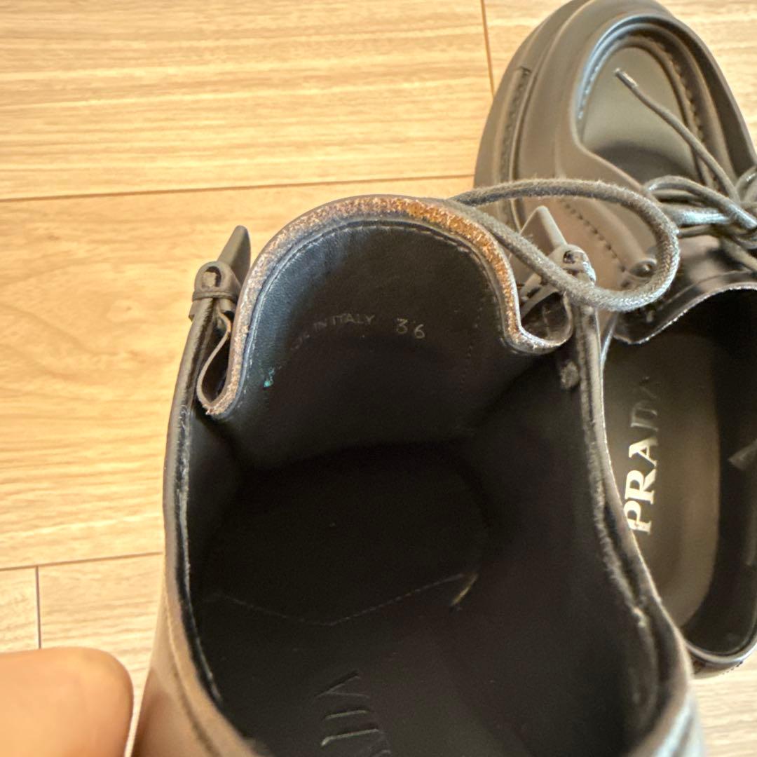 PRADA 23AW レディース 36 ダイアパソン レザーシューズ ブラック