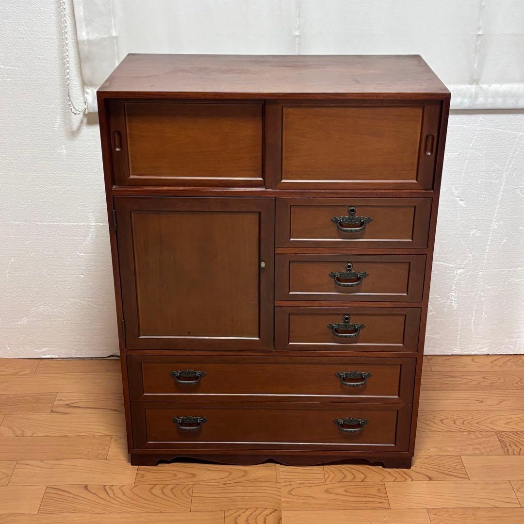 和風　箪笥　昭和レトロ　飾り棚　アンティーク　木製タンス　収納　引き出し