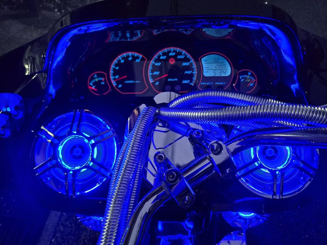 爆光ブルーネオンLED　 4インチ スピーカー　カバー　スポーク メッキグリル