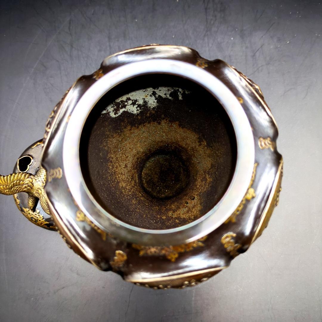 高岡銅器 瑞峰堂 大峰 花鳥文 銅製 香炉 証 共箱付 六面花鳥図 蝋型鋳銅