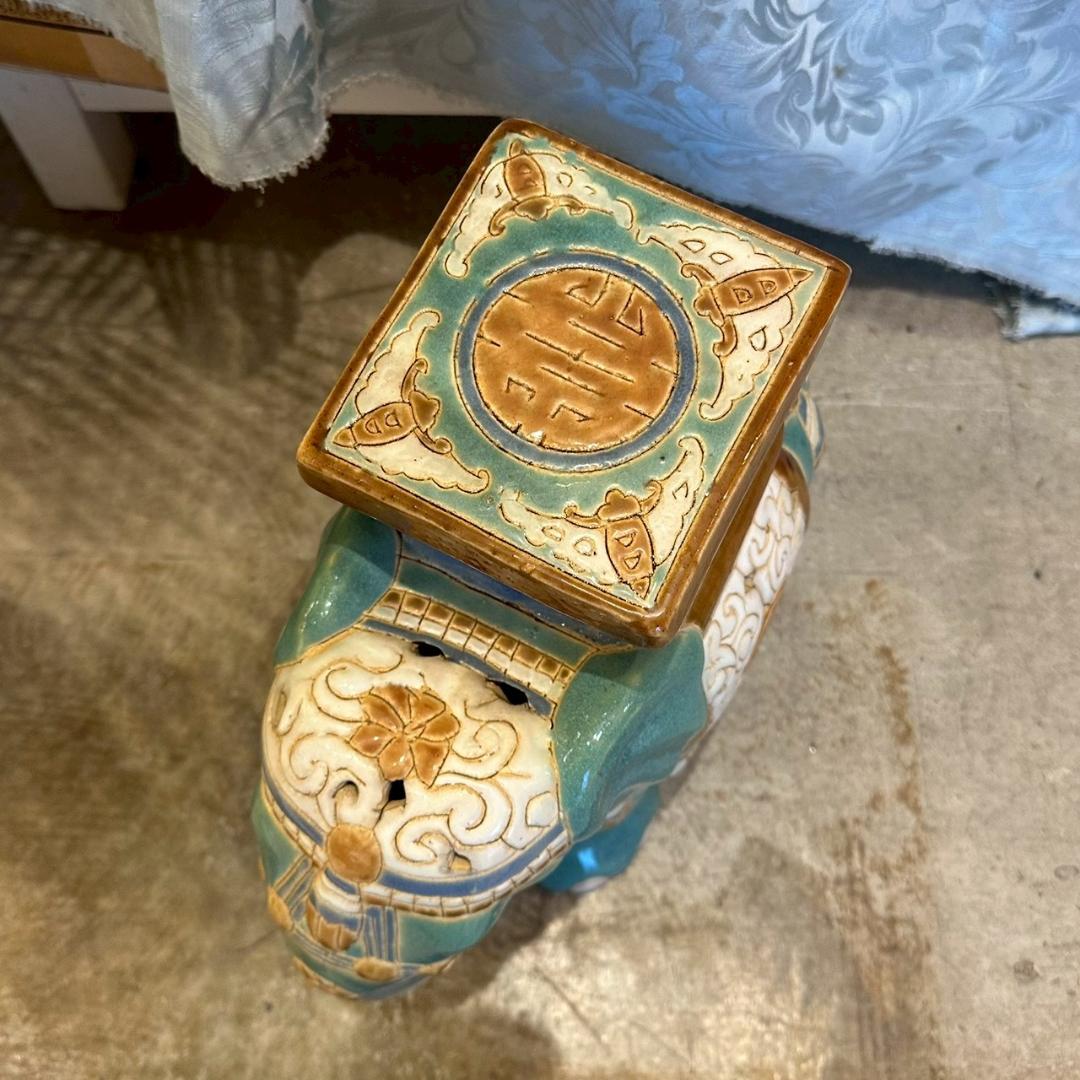 iΦ【2個セット】象 陶器製 置き物 花台 フラワースタンド オブジェ 鉢置き