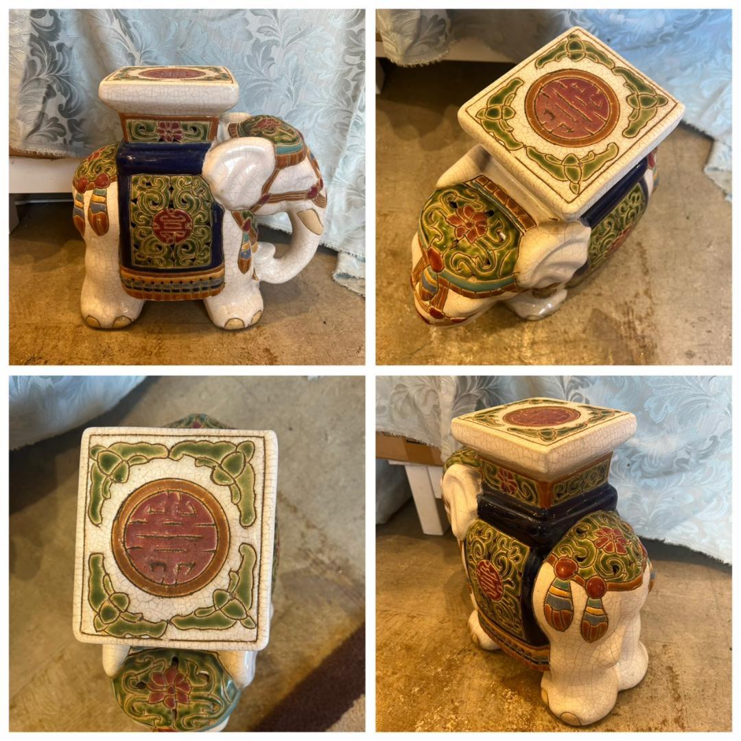 iΦ【2個セット】象 陶器製 置き物 花台 フラワースタンド オブジェ 鉢置き