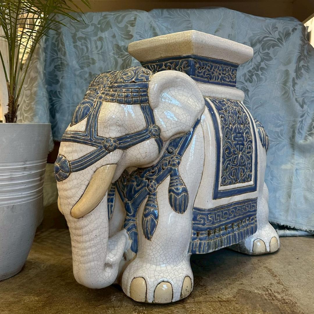 iΦ【2個セット】象 陶器製 置き物 花台 フラワースタンド オブジェ 鉢置き